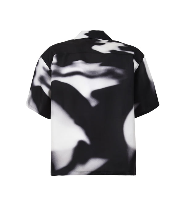 Black printed silk bowling shirt