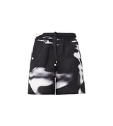 Black printed silk shorts