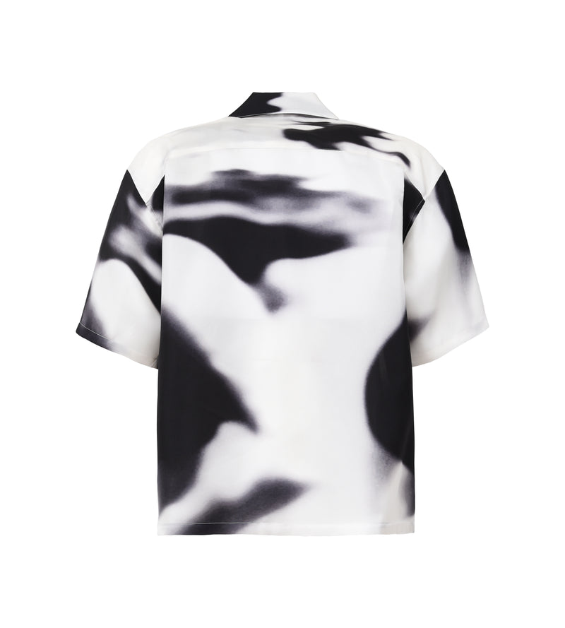 White printed silk bowling shirt