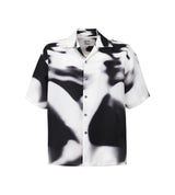 White printed silk bowling shirt